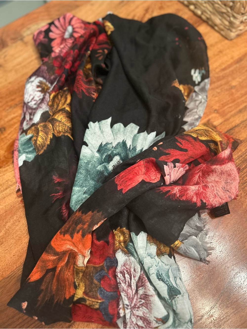 Black Floral Lightweight Women's Scarf - Multicolor Floral Print